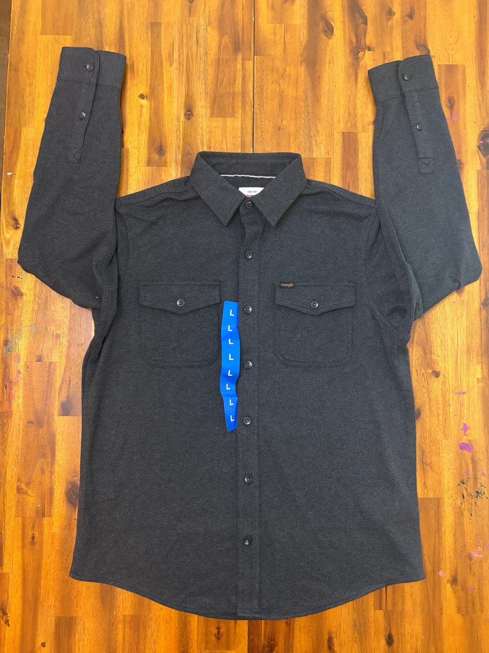 Wrangler Men's Long-Sleeve Button-Down Shirt - Charcoal and Brown - Picture 3 of 3